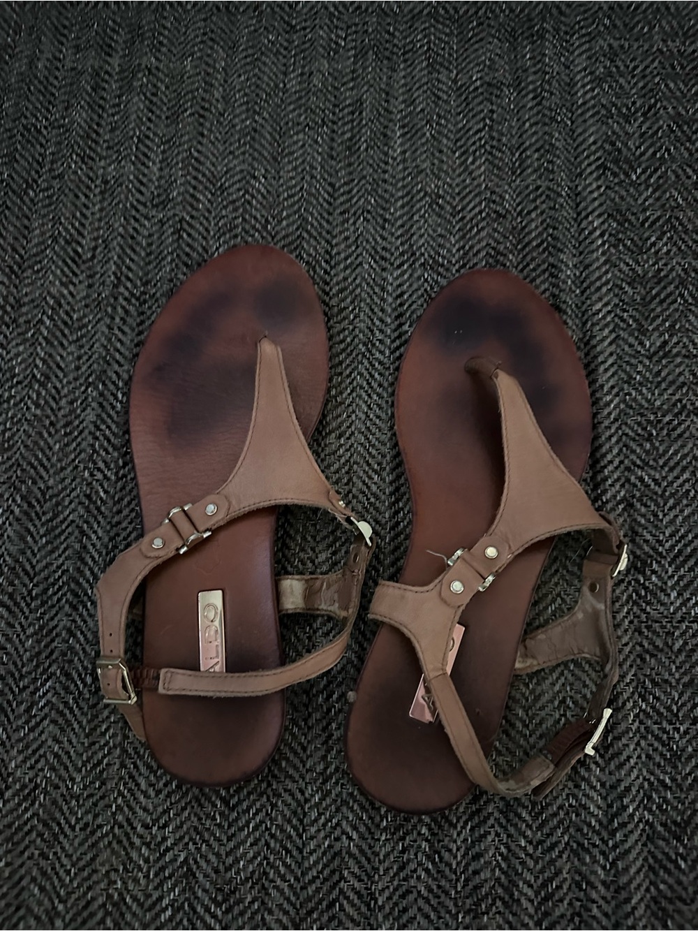 Aldo Brown Leather T-Strap Sandals